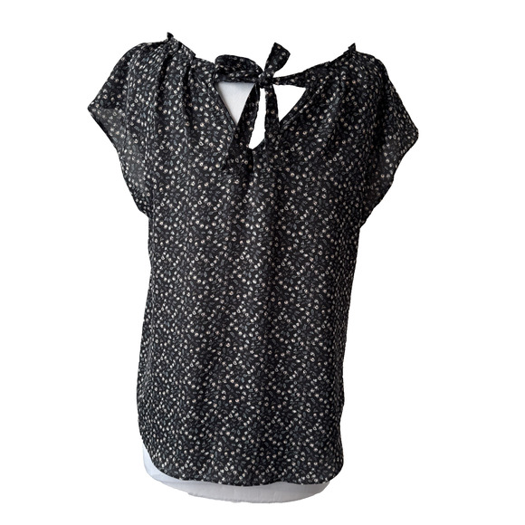 LC Lauren Conrad Satin Floral Back Tie Blouse Women's L Cottagecore Boho Fairy - Picture 1 of 10